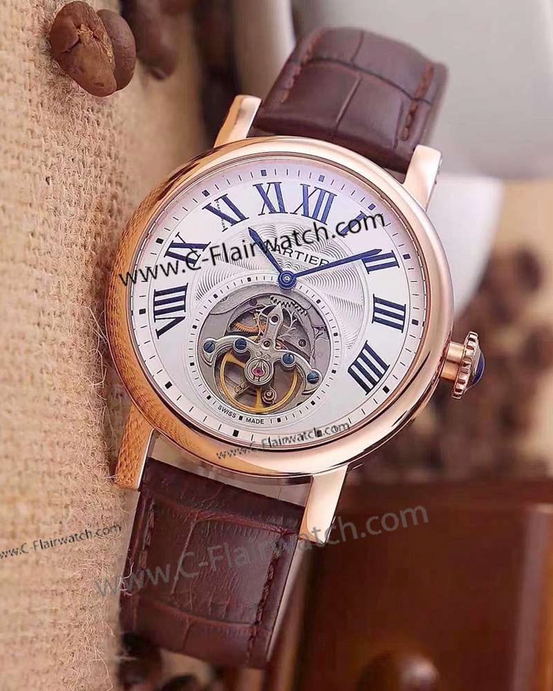 Clone Ronde de Cartier Tourbillon Wrist Watch Rose Gold 42mm Clone Ronde de Cartier Tourbillon Wrist Watch Rose Gold 42mm
